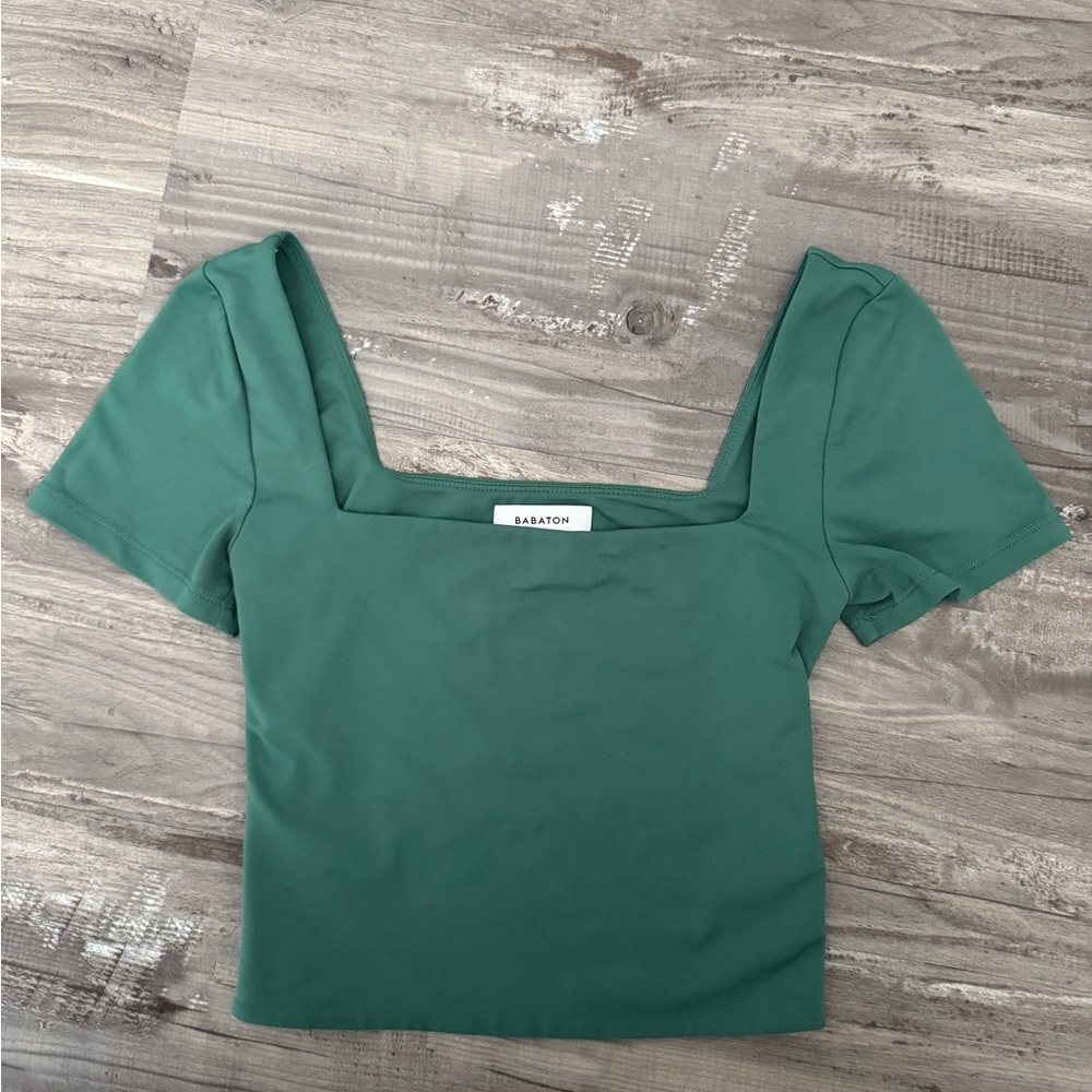 Aritzia Babaton Forest Green Square Neck Crop Top Size Small